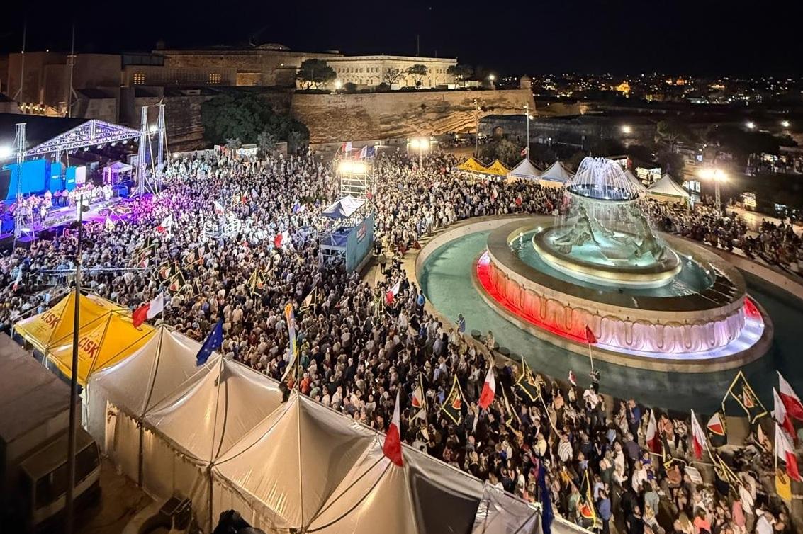 "It's been ages since I last saw such an enthusiastic crowd. Today you have left me speechless," Alex Borg told those gathered in Triton Square on Saturday. Photo: PN