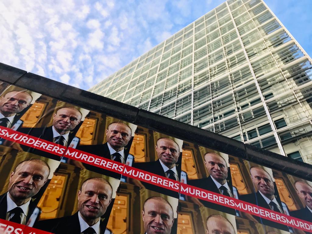 Posters of the Prime Minister with the word 'murderers' have been affixed near the EU institutions in Brussels.