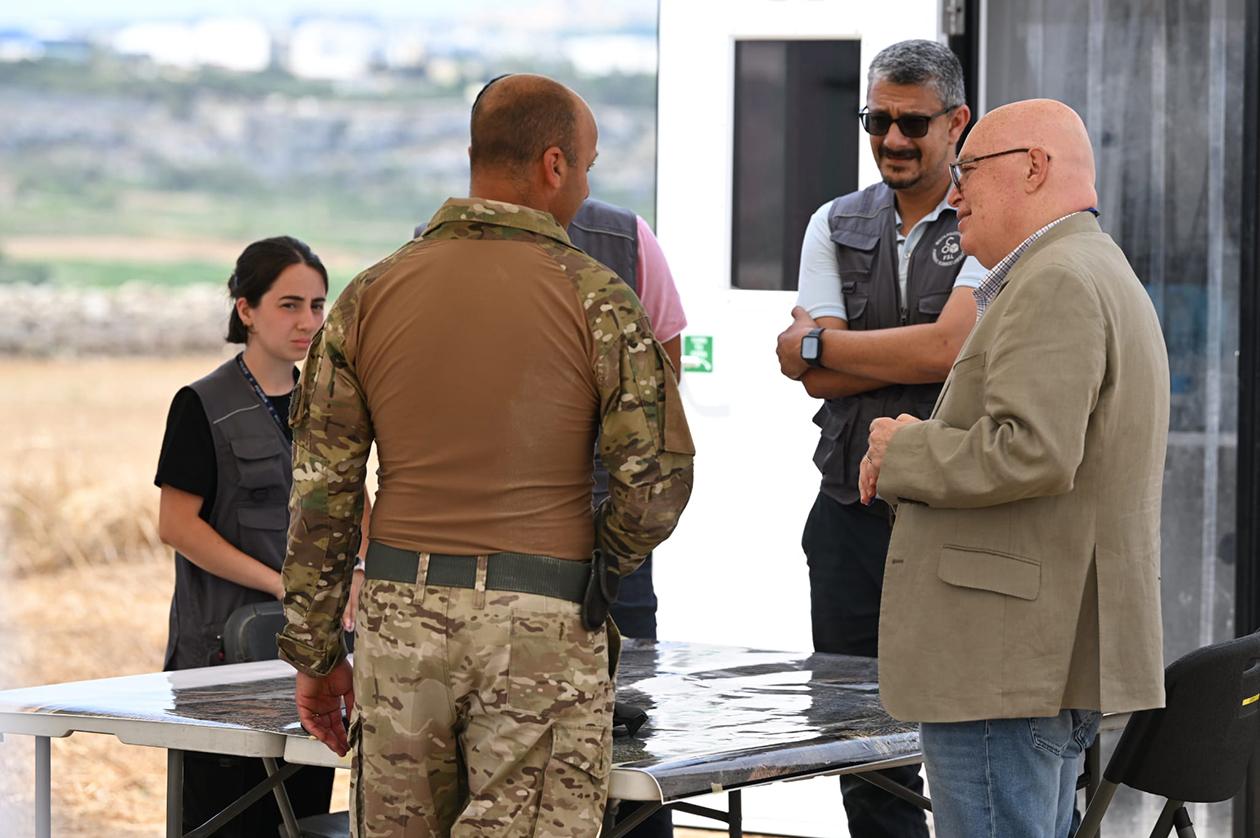 Magistrate Joe Mifsud (right) with experts on the scene of the blast. Photo: Matthew Mirabelli