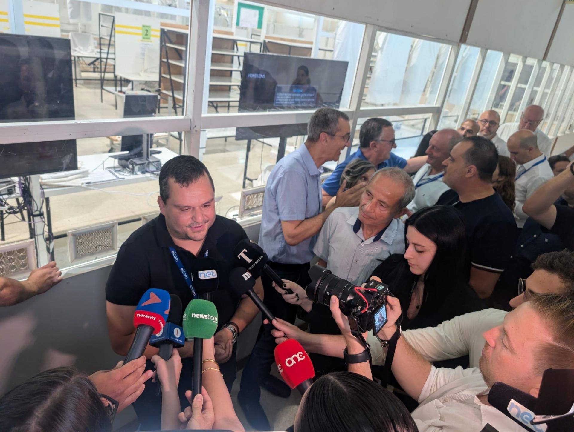 Ian Vassallo speaking to reporters. Photo: Jacob Borg