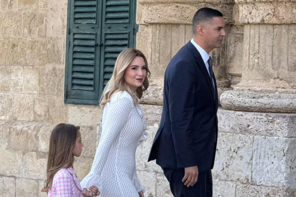 Health Minister Ian Borg and family arrive for the swearing in ceremony. Photo: Kristina Vella