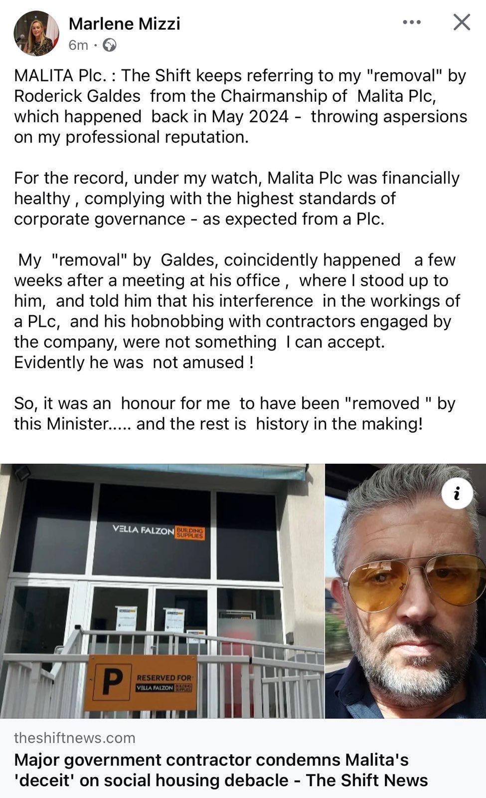 Marlene Mizzi's post on Tuesday.