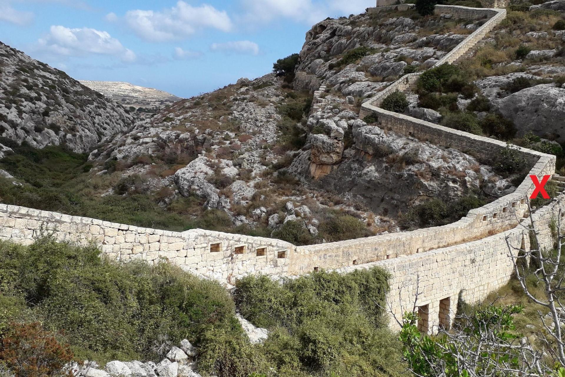 The point where the wall collapsed along the section in Wied il-Faham. Photo: Ray Cachia Zammit