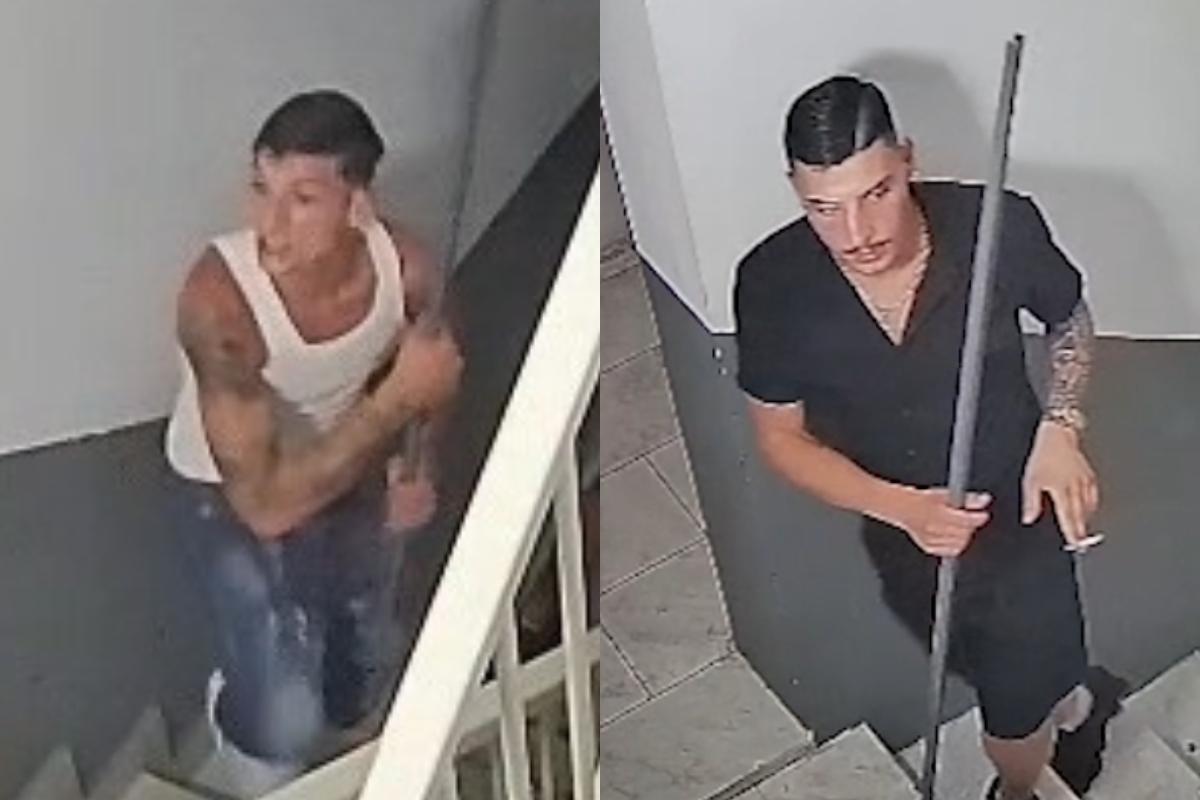 These two men carried out the attack on the St Julian's apartment block, smashing windows and breaking doors and railings.