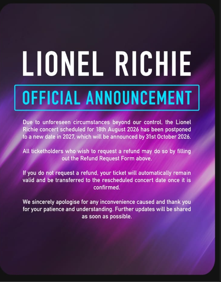 The announcement ticket holders received on Monday.