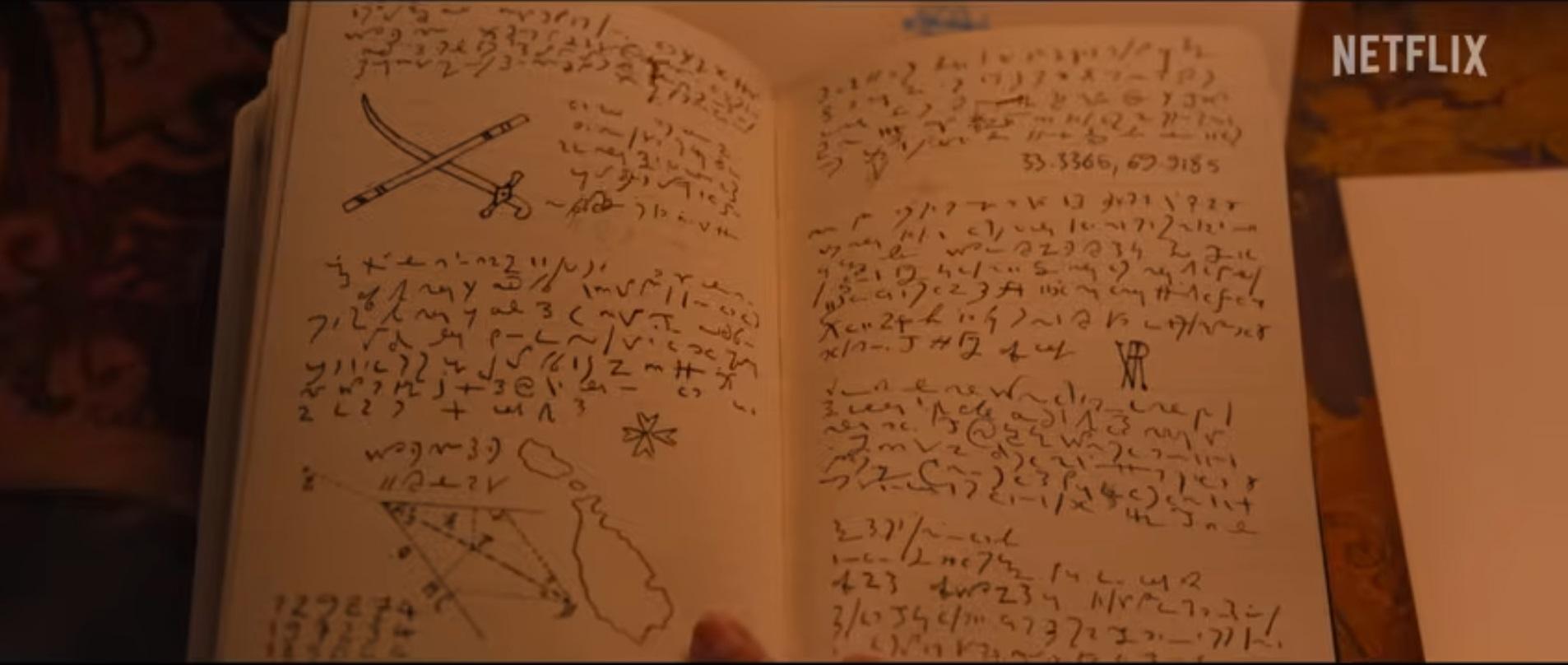 A map of Malta drawn in a journal. Screenshot: Netflix/Enola Holmes 3