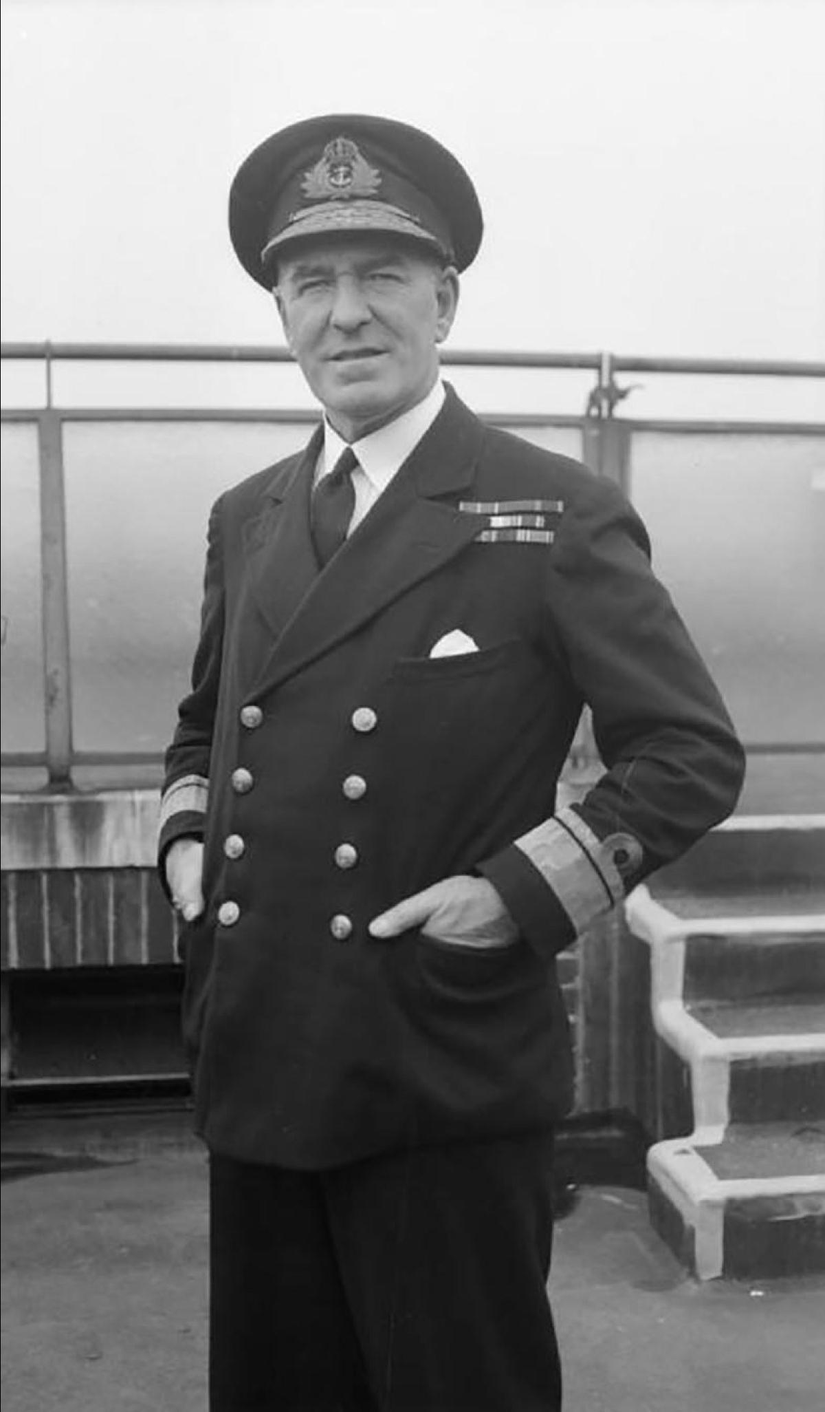 Rear Admiral Harold Burrough (1888-1977) was the commander of the convoy.