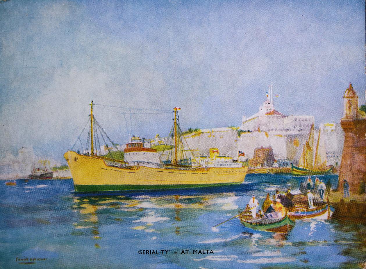 'SS Seriality' in Malta, by Frank Mason (1876-1965) for Everard &amp; Sons, 1930s