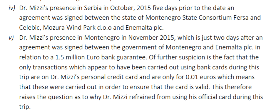 The FIAU had flagged Mizzi's frequent trips to Montenegro in a draft 2017 report.