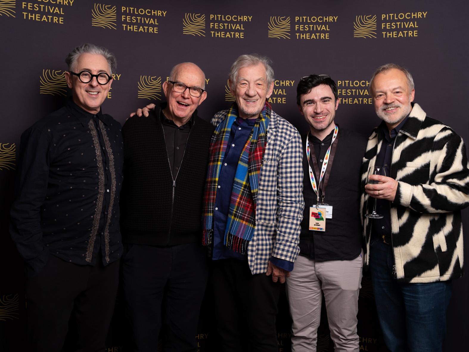 From left: Alan Cumming, Laurie Slade, Sir Ian McKellen, Andr&eacute; Agius and Graham Norton. Photo: Pitlochry Festival Theatre