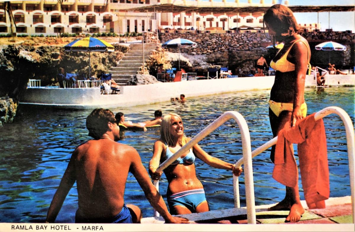 Ramla Bay, Marfa, in a Cathedral Library postcard.