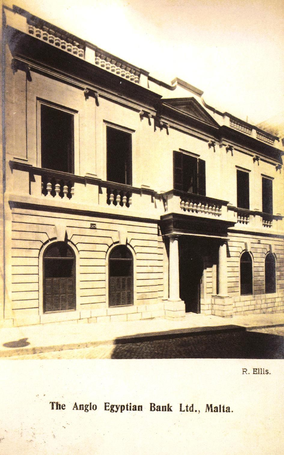1910s postcard of the Anglo-Egyptian Bank, Strada Reale, Valletta, later the main premises of Barclays Bank.