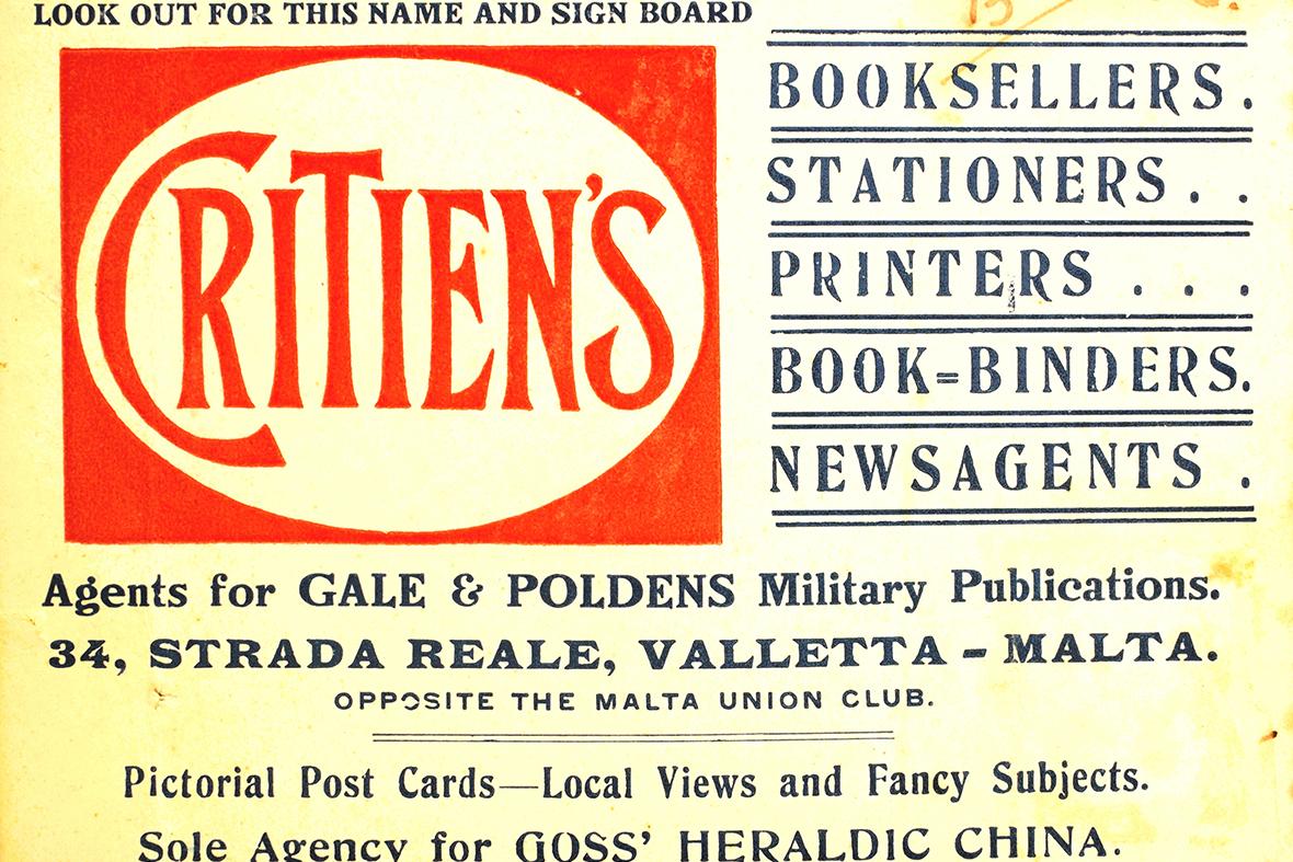A Critien card advertising his Gale & Polden agency.