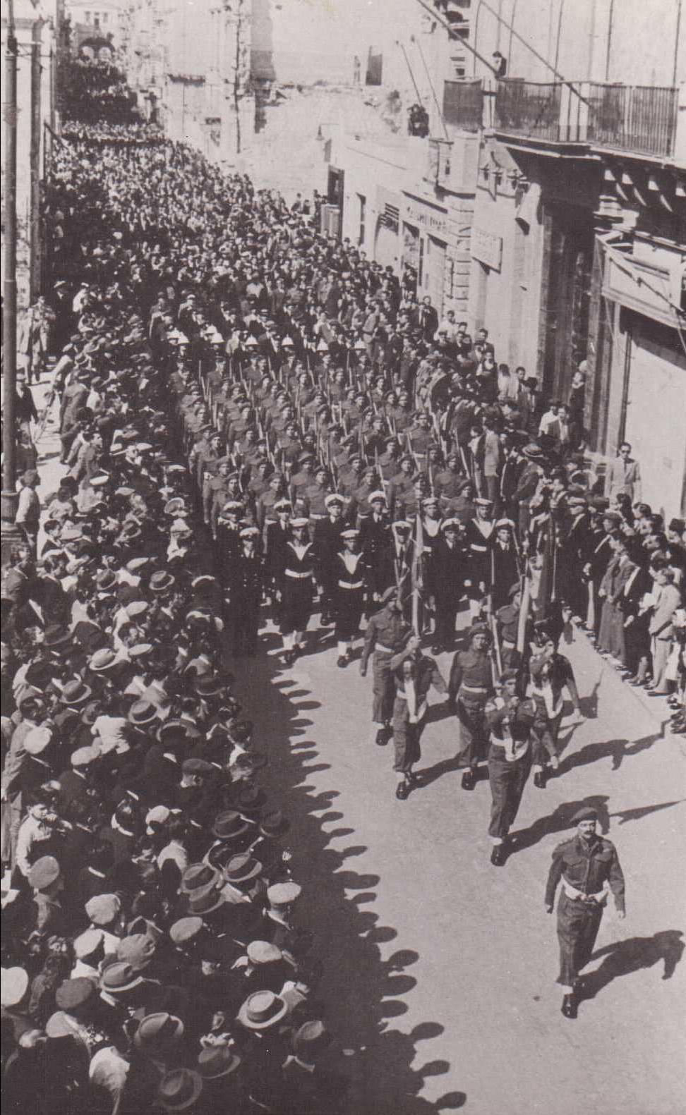 British troops and naval ratings marching in Valletta. Photo: <em>Times of Malta</em>