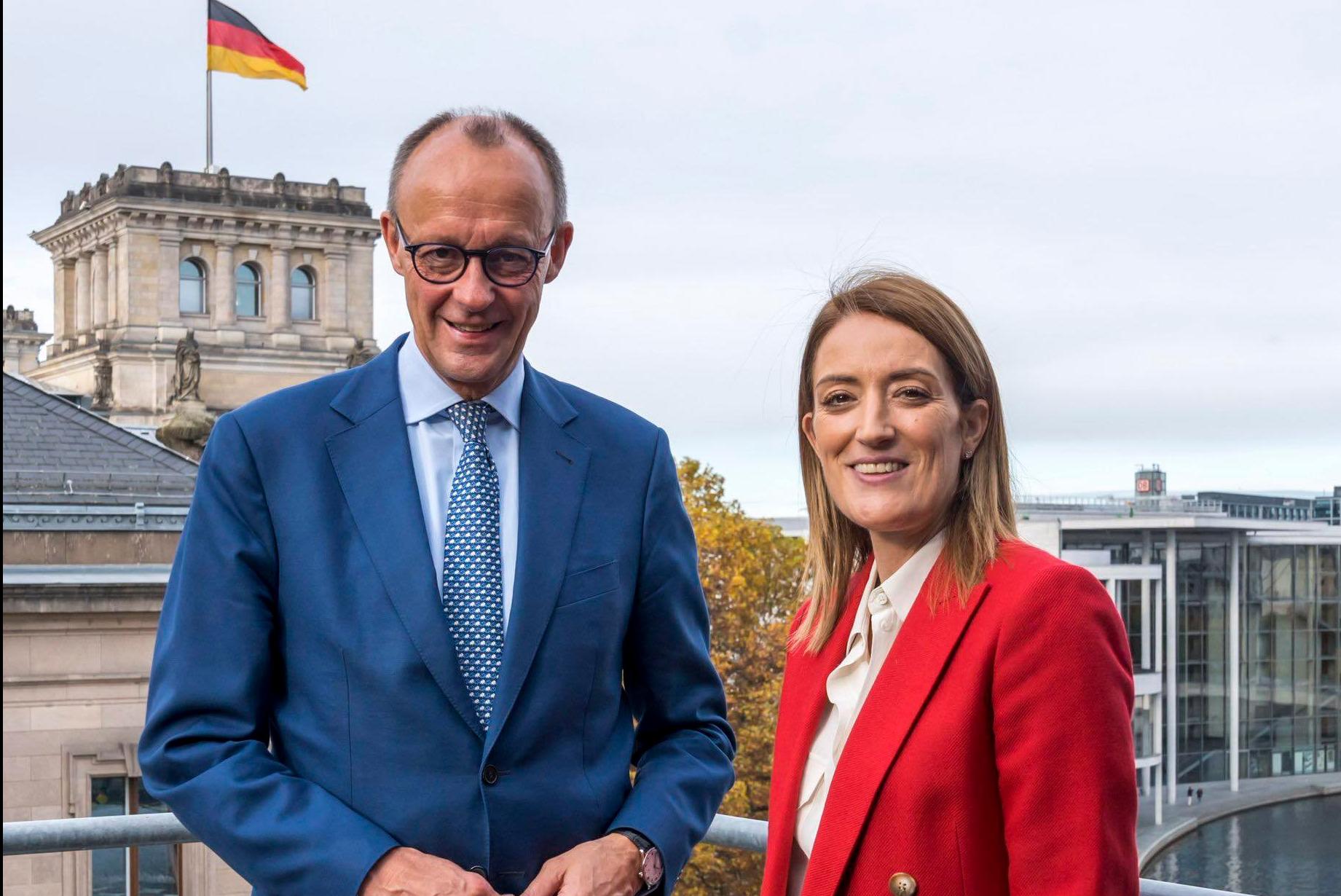 European Parliament president Roberta Metsola congratulated Friedrich Merz on his election as German Chancellor. Photo: Facebook