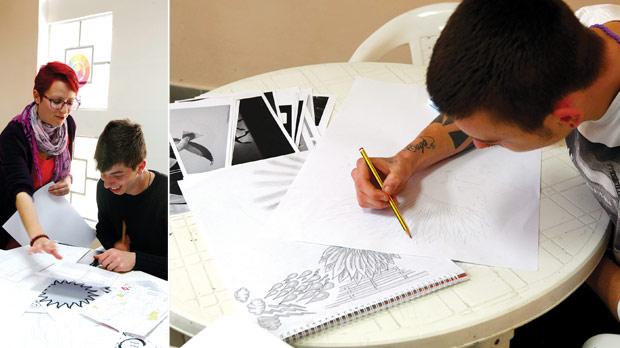 Art tutor Carmen Aquilina helps the young inmates with their art projects at the Corradino Correctional Facility.